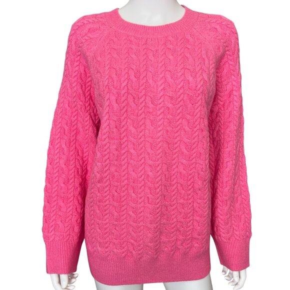 On.34th Pink Cable Knit Cotton Blend Crew Neck Sweater Soft Ribbed Trim Size 1X - Picture 1 of 6